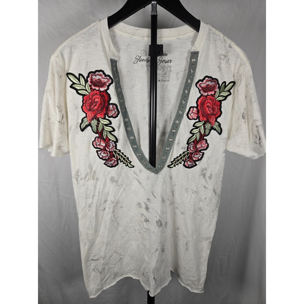 Affliction Standard Series Top Sz S Floral Embroidered Y2K‎ Biker Rock Grunge